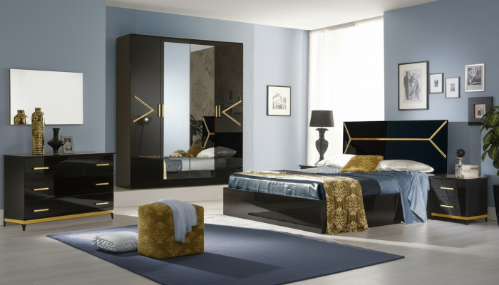 Klassesch Schlofzëmmer Set Garnitur Luxus Modern Stil Bett 6 Deeler Holz Kommode