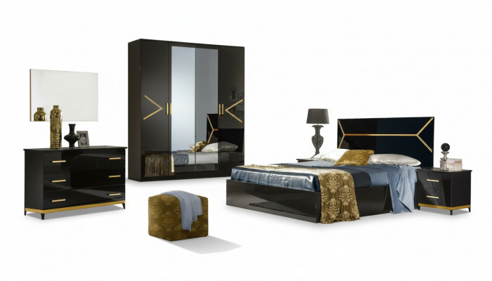 Klassesch Schlofzëmmer Set Garnitur Luxus Modern Stil Bett 6 Deeler Holz Kommode