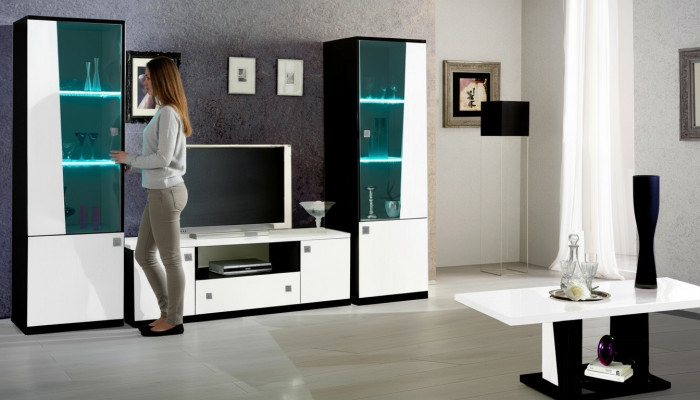 Modern Wunnwand Wunnzëmmer Vitrinn Sideboard RTV Regal Wänn Schaf 3tlg. Nei