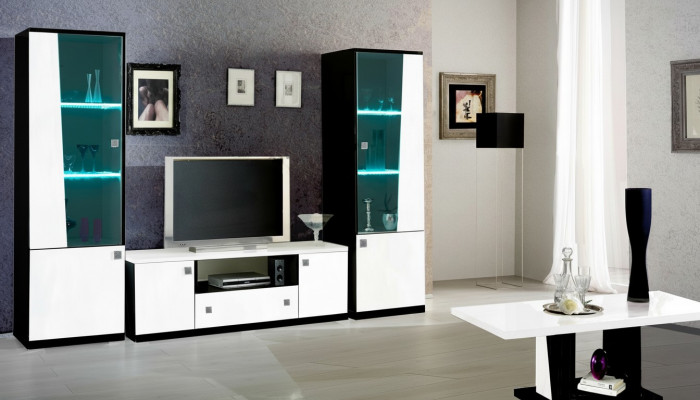 Modern Wunnwand Wunnzëmmer Vitrinn Sideboard RTV Regal Wänn Schaf 3tlg. Nei