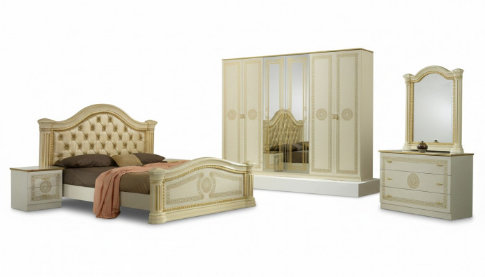 Schlofkummer Chesterfield Liederbett 6tlg Design Miwwelset Nuetsdësch Kommode