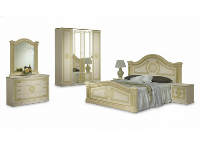 Luxus-Schlofkummer Klassesch Holz-Bett Nuetsdësch 6tlg Design Miwwelen