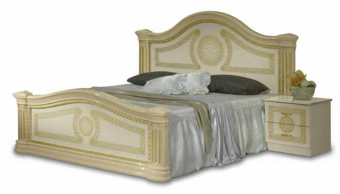 Klassescht Bett, Duebelbett, Duebelbett Sti Betten, Polster, Italienesch Miwwelen, Holz
