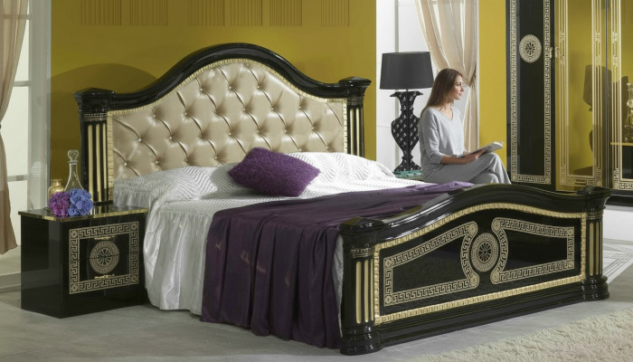 Schlofzëmmer 3-deel Set Bett 2x Nopeschdësch Konsole Better Chesterfield Polster.