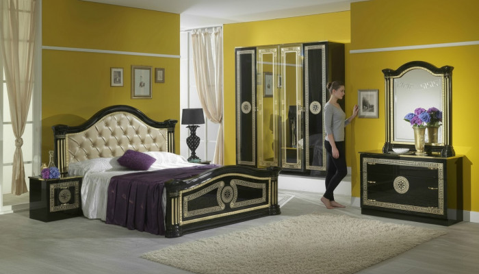 Schlofzëmmer Set Stil Modern Bett Nuetsdësch Kommode Bett Miwwelen 6stéck. Grupp nei