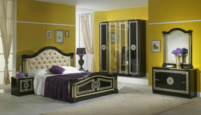 Schlofzëmmer Set Stil Modern Bett Nuetsdësch Kommode Bett Miwwelen 6stéck. Grupp nei