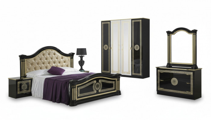 Schlofzëmmer Set Stil Modern Bett Nuetsdësch Kommode Bett Miwwelen 6stéck. Grupp nei