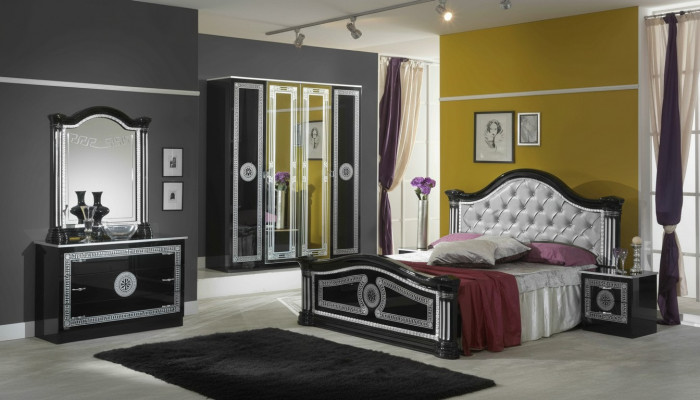 Bett 2x Nuetsdësch 3tlg. Schlofkummer Set Design Luxus Schlofkummer Chesterfield