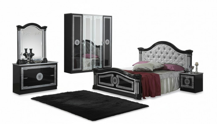 Bett 2x Nuetsdësch 3tlg. Schlofkummer Set Design Luxus Schlofkummer Chesterfield