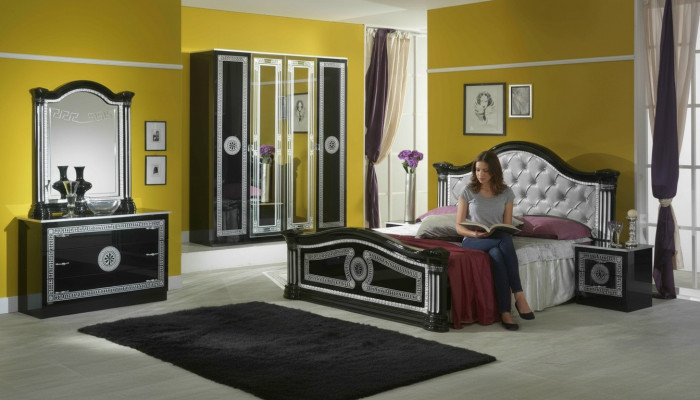 Schwaarzt Schlofkummer Komplett Set Kommode Stil Bett Garnitur 6tlg. Barock Nei