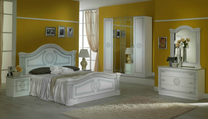 Design-Schlofkummer 3 Deeler. Bett 2x Nuetsdësch Klassesch Luxus Better Set Miwwelen