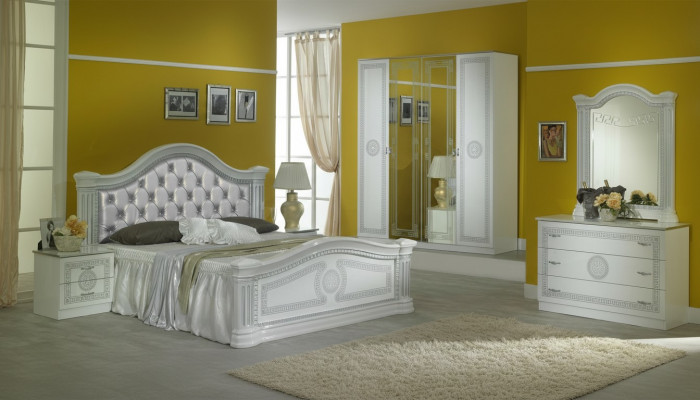 Komplett Schlofkummer Set Design Modern Luxus Bett 2x Nuetsdësch 6-deel Schaf