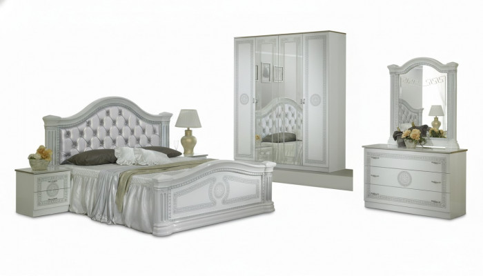 Komplett Schlofkummer Set Design Modern Luxus Bett 2x Nuetsdësch 6-deel Schaf