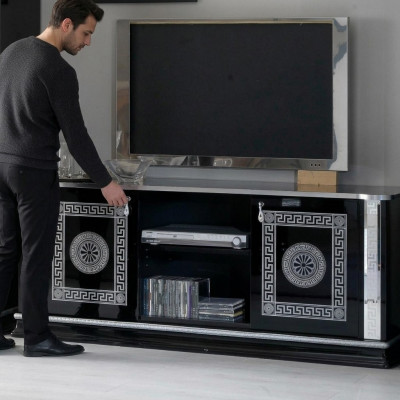 Schwaarzen TV Dësch RTV Schaf Lowboard Miwwelen Fernsehdësch Design Fernsehschaf