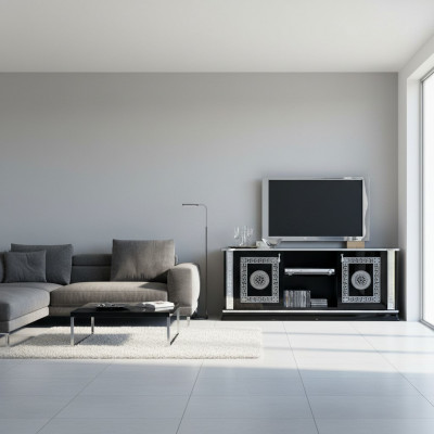 Schwaarzen TV Dësch RTV Schaf Lowboard Miwwelen Fernsehdësch Design Fernsehschaf