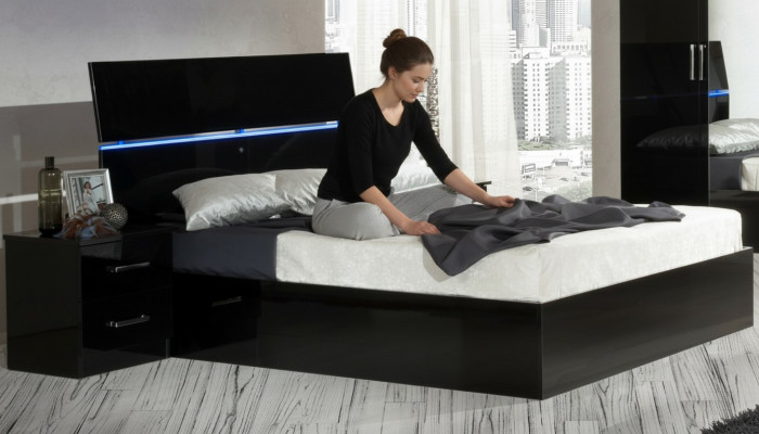 Design Schlofzëmmer 3 Deeler. Bett 2x Nuechtisch Luxus Better Set Miwwelen Led Luucht