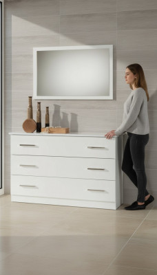 Schminktisch Konsolendësch Sideboard Zëmmer Holz Spigel + Kommode 2-deeleche Set