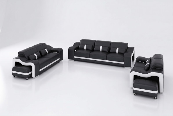 Designer schwaarz Canapé-Set 3+2+2 Sëtzer Luxus Canapéen aus Lieder Set