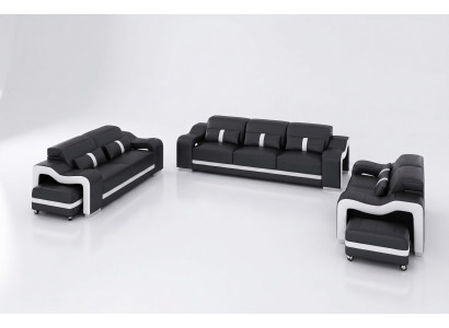 Designer schwaarz Canapé-Set 3+2+2 Sëtzer Luxus Canapéen aus Lieder Set