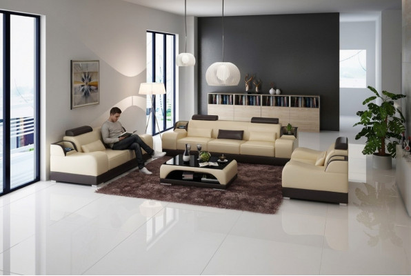 Modern Sofasett Couch Sofa Garnituren Grupp 311 Sëtz Ledersofa