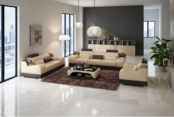 Modern Sofasett Couch Sofa Garnituren Grupp 311 Sëtz Ledersofa