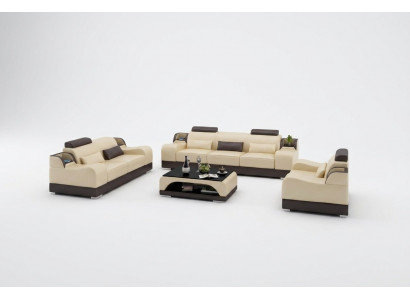 Modern Sofasett Couch Sofa Garnituren Grupp 311 Sëtz Ledersofa
