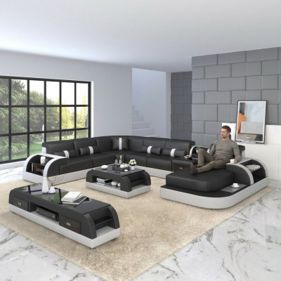 U-Form Canapé Couch Polster Garnitur Ecksofa Wunnlandschaft Design Lieder.