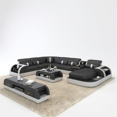U-Form Canapé Couch Polster Garnitur Ecksofa Wunnlandschaft Design Lieder.