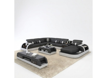 U-Form Canapé Couch Polster Garnitur Ecksofa Wunnlandschaft Design Lieder.