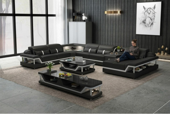 Designer Wunnlandschaft U-Form Canapé Ecksofa Polster Garnitur Ecksatzausstellung