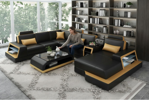 U Form Sofa Canapé Polster Garnitur Ecksofa Wunnlandschaft Lieder Design