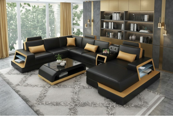 U Form Sofa Canapé Polster Garnitur Ecksofa Wunnlandschaft Lieder Design