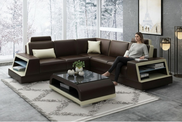Eckcouch Ledercouch Polstersëtzer Wohnlandschaft Couch Eckgarnitur L Form