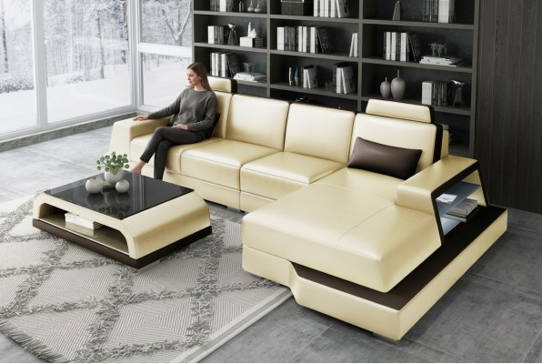 Ecksofa Sofa Wunnlandschaft L Form Polster Canapé Liederforn Beige Canapéen