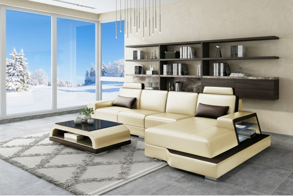Ecksofa Sofa Wunnlandschaft L Form Polster Canapé Liederforn Beige Canapéen