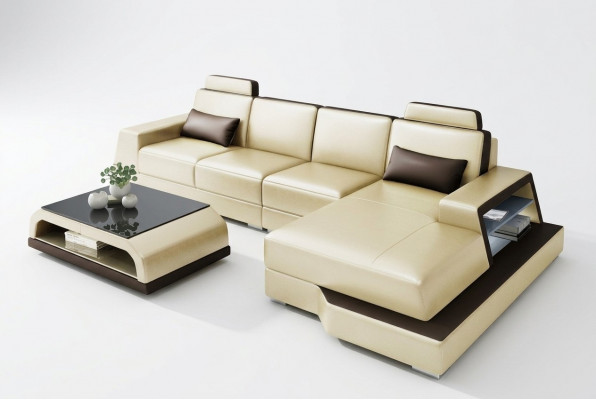 Ecksofa Sofa Wunnlandschaft L Form Polster Canapé Liederforn Beige Canapéen