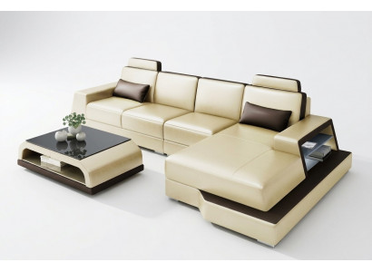 Ecksofa Sofa Wunnlandschaft L Form Polster Canapé Liederforn Beige Canapéen