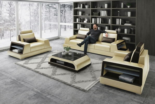 Moderne Sofagarnitur Canapé Grupp Garnituren 311 Sëtzer Ledersofa