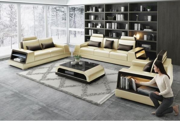 Modern Sofa-Garnitur 3-2-1 Sëtz Sofa Canapé Polster Garnitur Couche Lieder