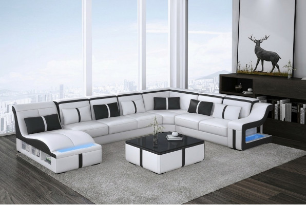 Design Ecksofa U-Form Beléiert Couch Lieder Textil Sofa Nei Wunnlandschaft LED