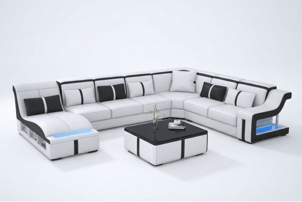 Design Ecksofa U-Form Beléiert Couch Lieder Textil Sofa Nei Wunnlandschaft LED