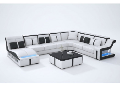Design Ecksofa U-Form Beléiert Couch Lieder Textil Sofa Nei Wunnlandschaft LED