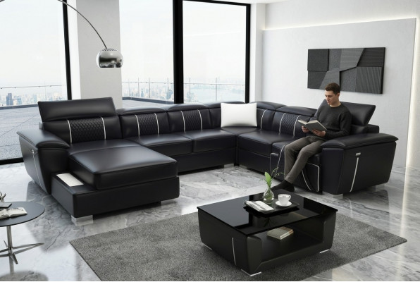 U-Form Ecksofa Sofa Couch Polster Garnitur Lieder Textil Stoff