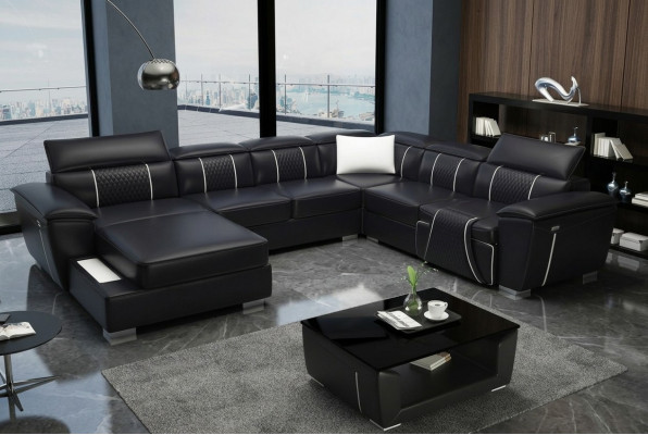 U-Form Ecksofa Sofa Couch Polster Garnitur Lieder Textil Stoff