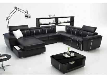 U-Form Ecksofa Sofa Couch Polster Garnitur Lieder Textil Stoff