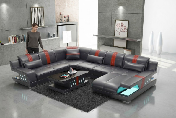 Sofa U-Form Lieder-Sofa Canapé Wohnlandschaft Garnitur Design Modern