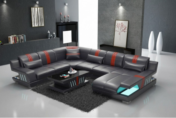 Sofa U-Form Lieder-Sofa Canapé Wohnlandschaft Garnitur Design Modern