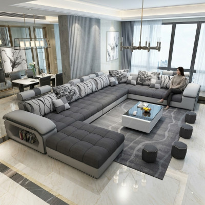 Wunnlandschaft Ecksofa U-Form Canapé Lieder Design Canapé Stoff