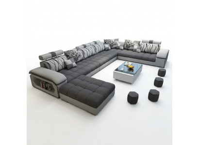 Wunnlandschaft Ecksofa U-Form Canapé Lieder Design Canapé Stoff