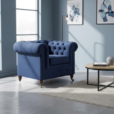Designer Fautel 1 Sëtz Blo Lieder Textil Luxus Club Lounge Sofa Chesterfield
